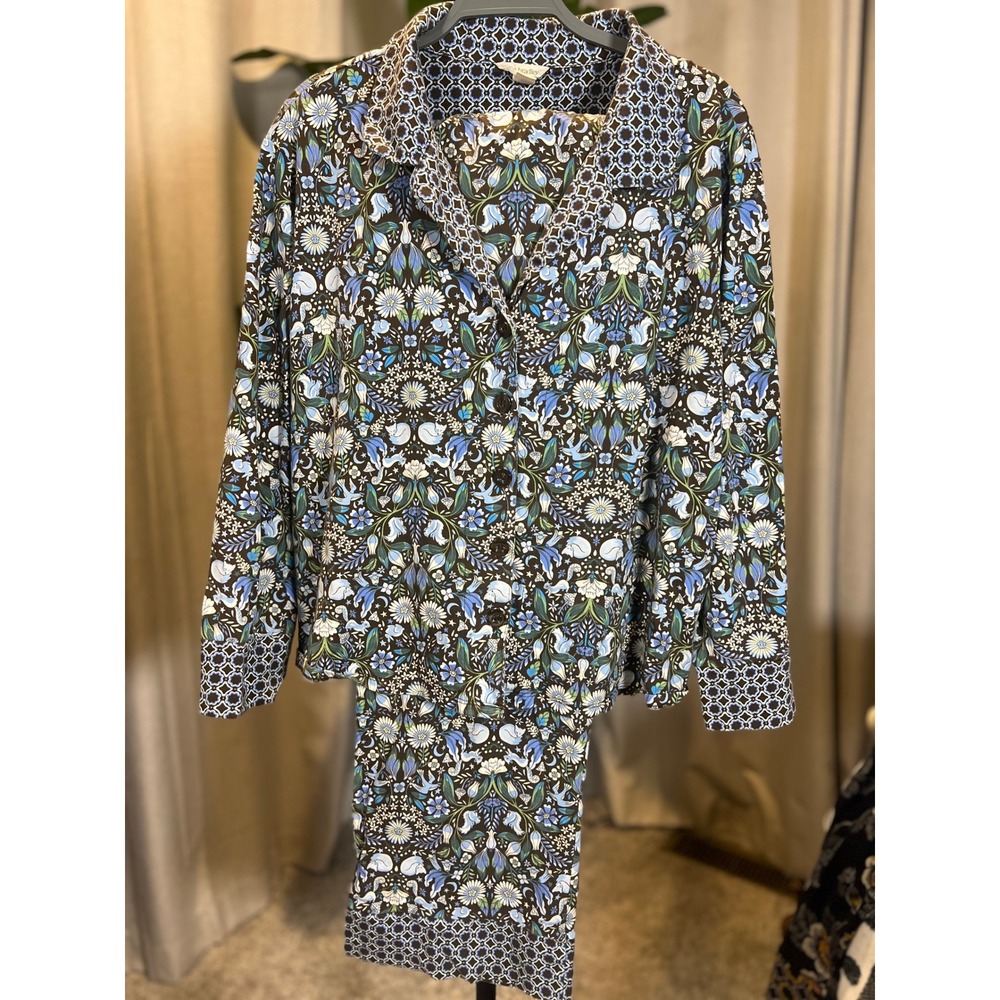 Vera Bradley Pajama Set XXL Blue Floral Woodland Fox Owl Rabbit 2 Piece PJ Set